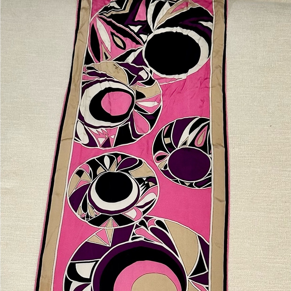 EMELIO PUCCI Pink and Black Geometric Scarf